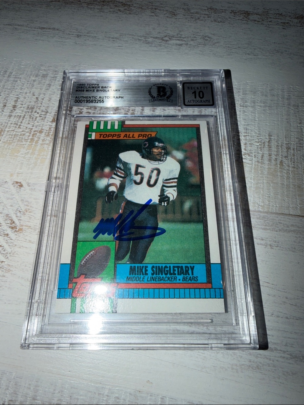 Topps Mike Singletary Football Card with Blue Signature